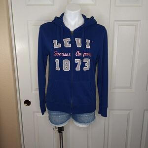 Levi's patch letters zip front hooded jacket sz M